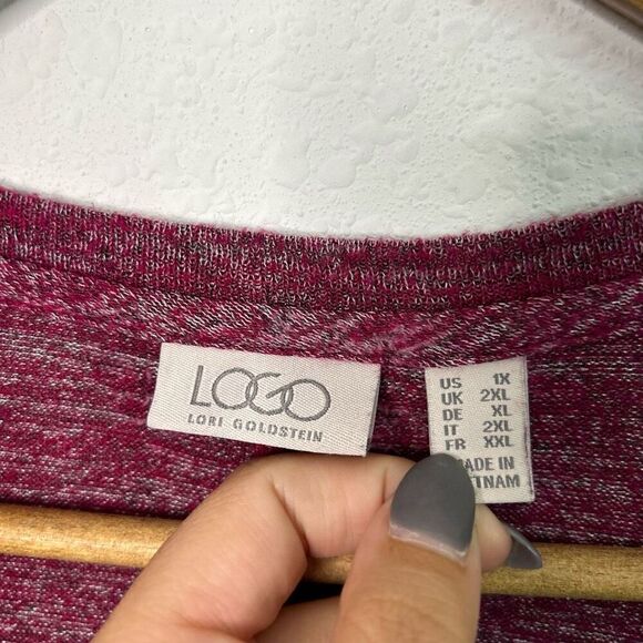 LOGO By Lori Goldstein Women’s Red Heathered V Neck Long Sleeve Top Size 1X - Picture 7 of 14